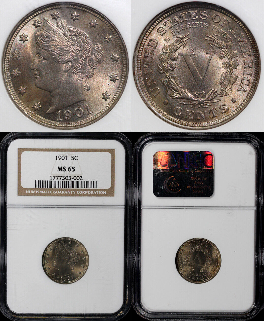 1901 5c Liberty Nickel NGC MS 65