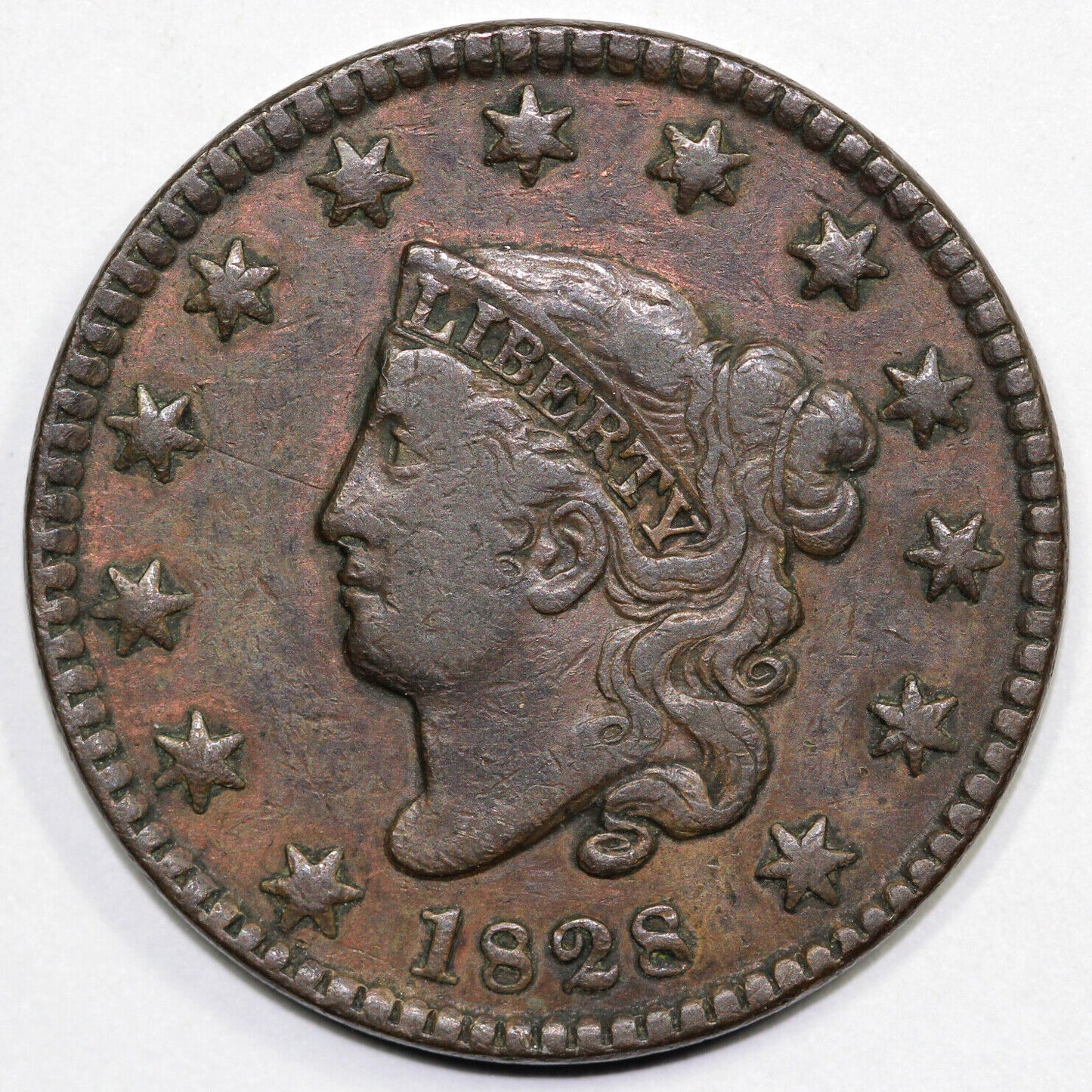 1828 1c Coronet or Matron Head Large Cent *Small Wide Date*