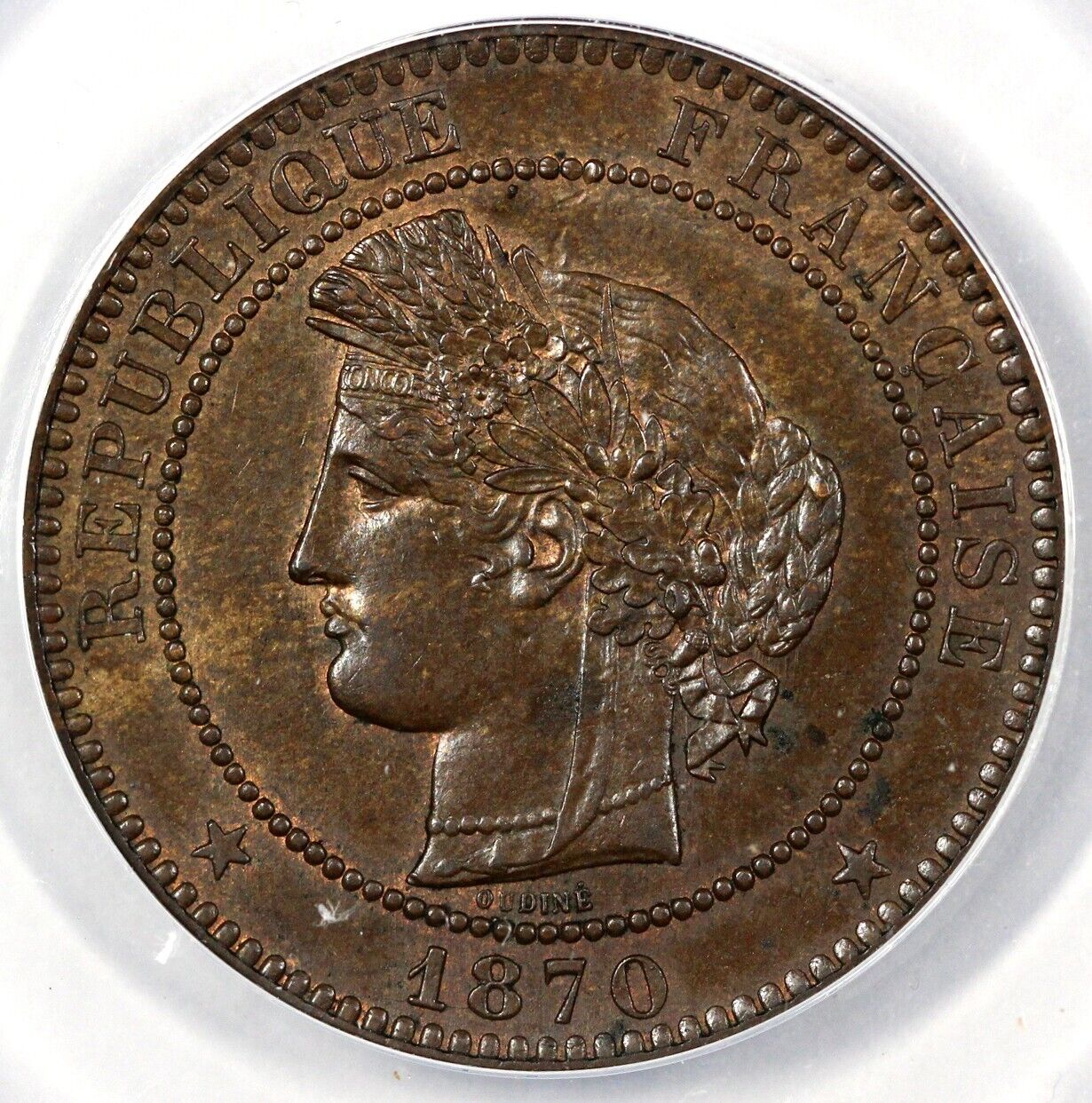 1870-A 10c Republic of France 10 Centimes ANACS MS 60 BN