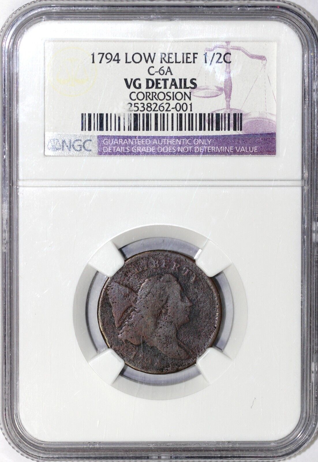 1794 1/2c C-6a Low Relief Liberty Cap Half Cent NGC VG DETAILS CORROSION