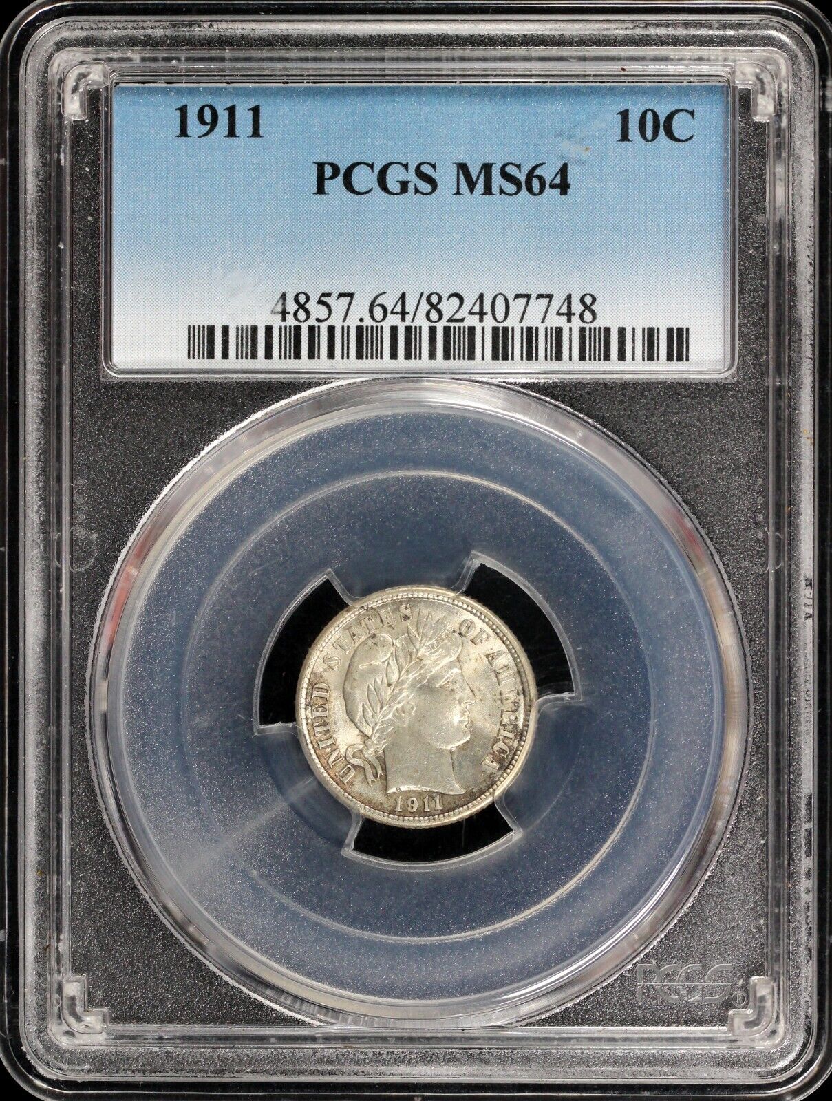1911 10c Barber Dime PCGS MS 64