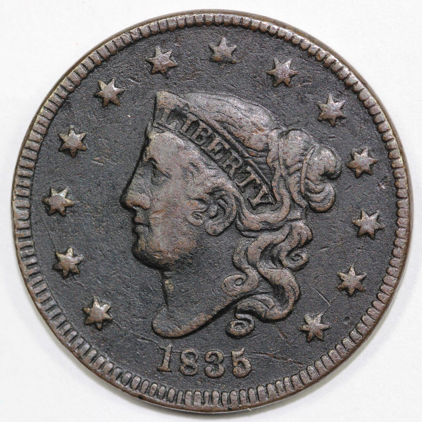 1835 1c N-3 Coronet or Matron Head Large Cent