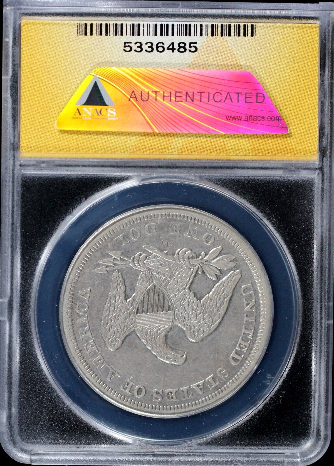 1860-O Seated Liberty Dollar ANACS AU 50 DETAILS CLEANED
