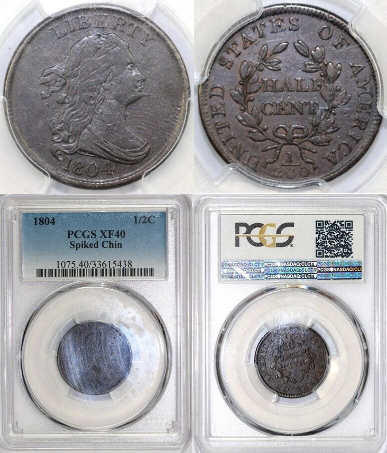 1804 1/2c C-6 Spiked Chin Draped Bust Half Cent PCGS XF 40