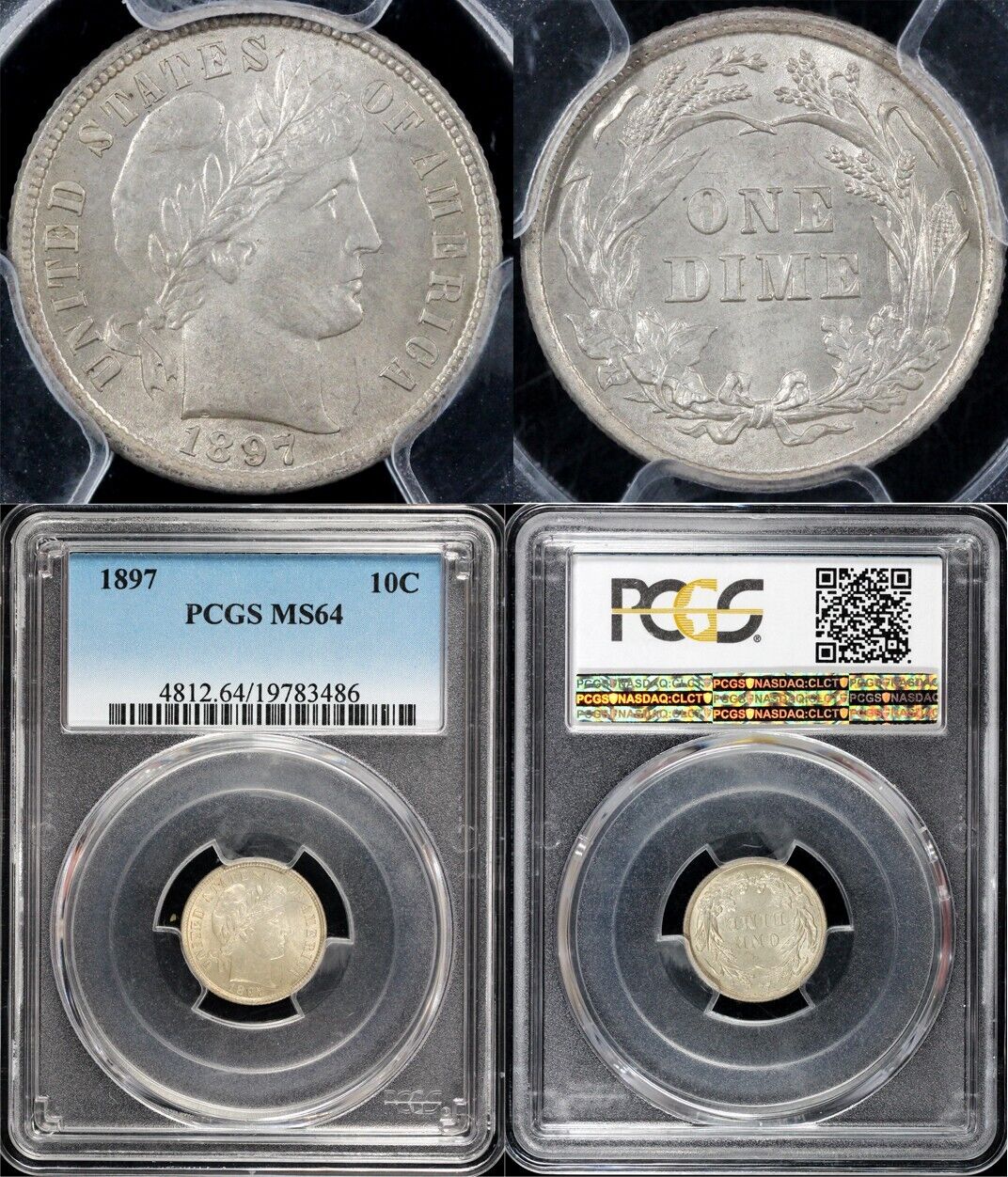 1897 10c Barber Dime PCGS MS 64
