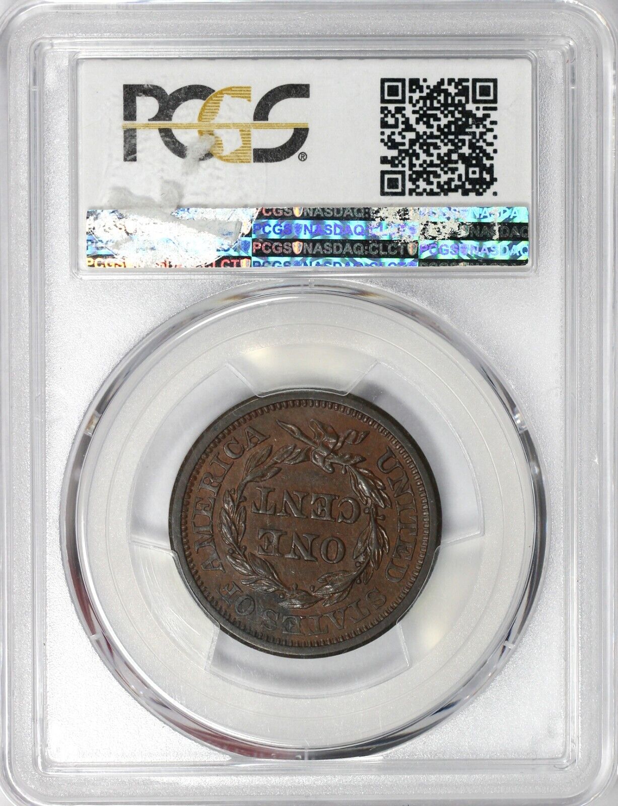 1844 1c Braided Hair Large Cent PCGS AU 58