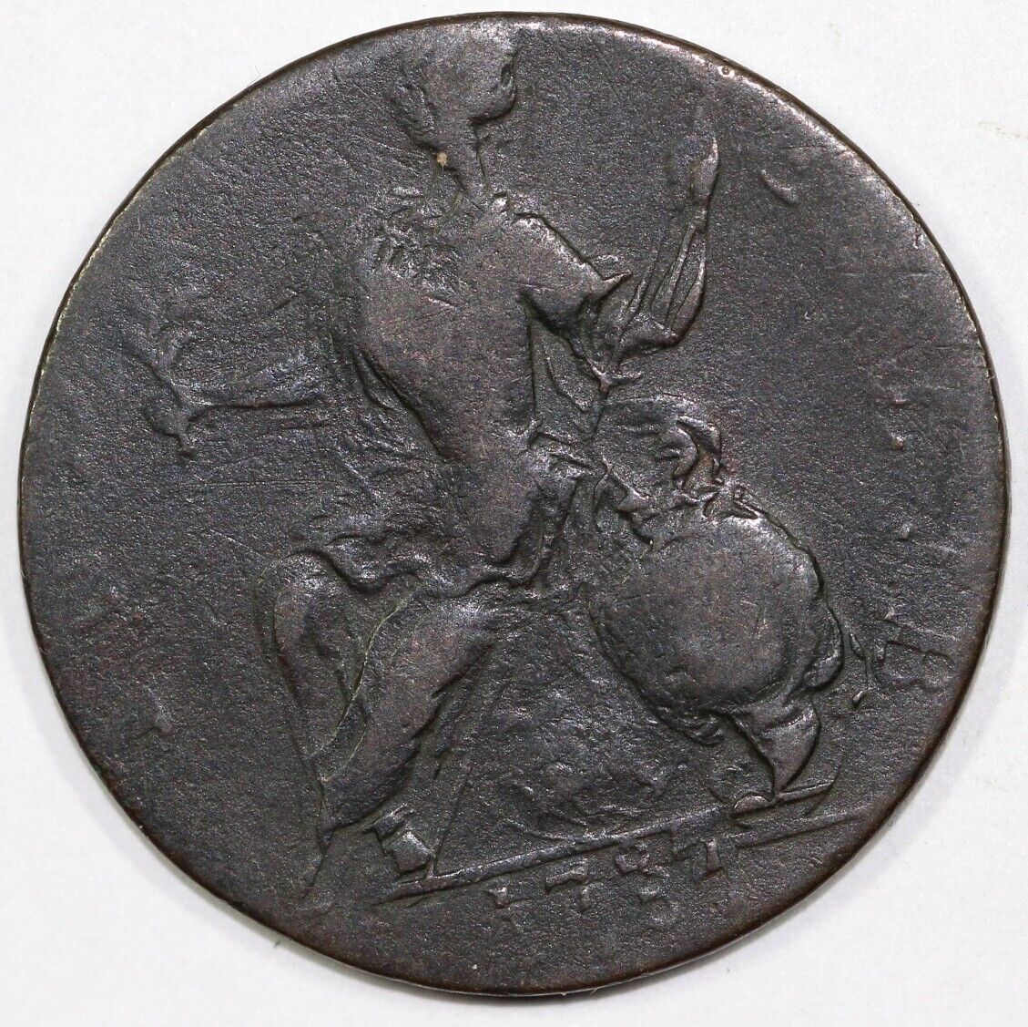 1787 1c M.4-L Horned Bust Double Struck Connecticut Colonial Copper Coin
