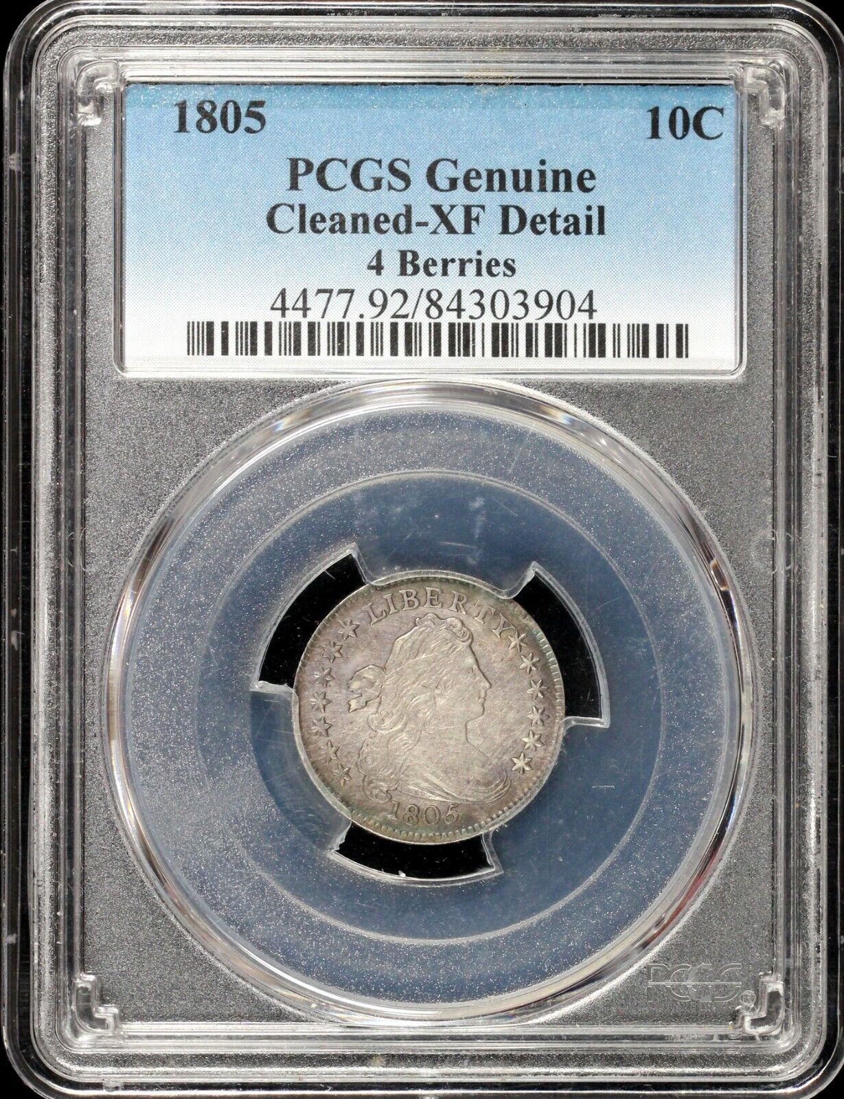 1805 10c 4 Berries Draped Bust Dime PCGS XF Details Cleaned