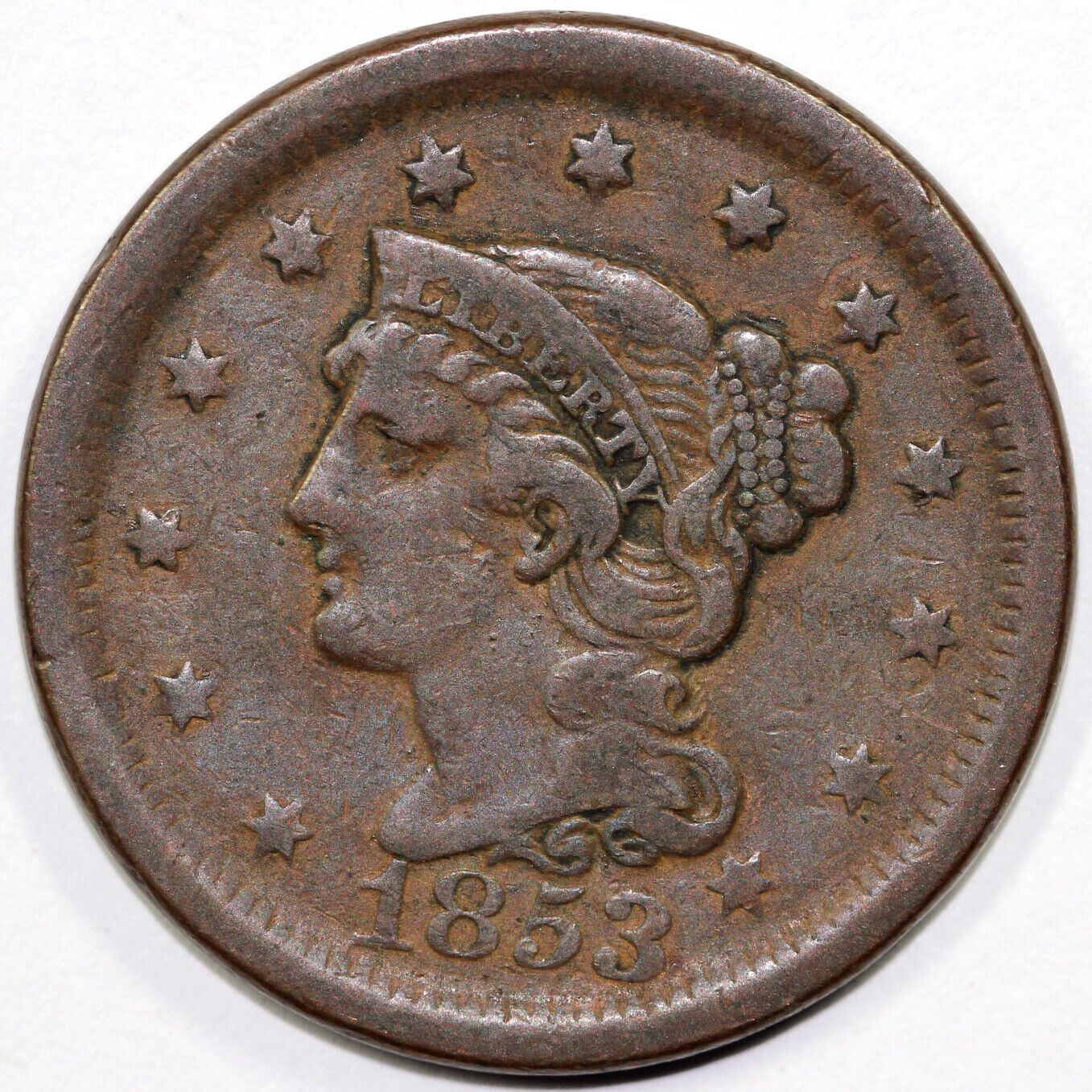 1853 1c Braided Hair Large Cent