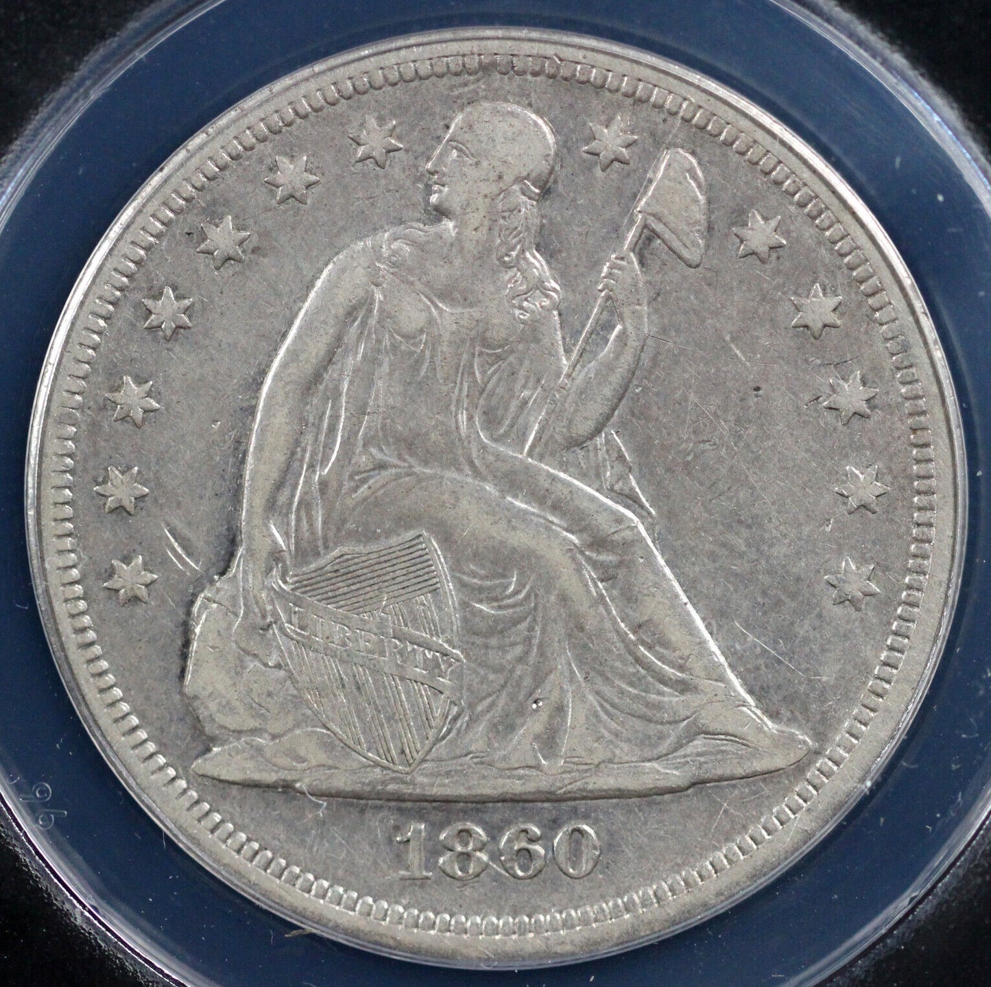 1860-O Seated Liberty Dollar ANACS AU 50 DETAILS CLEANED