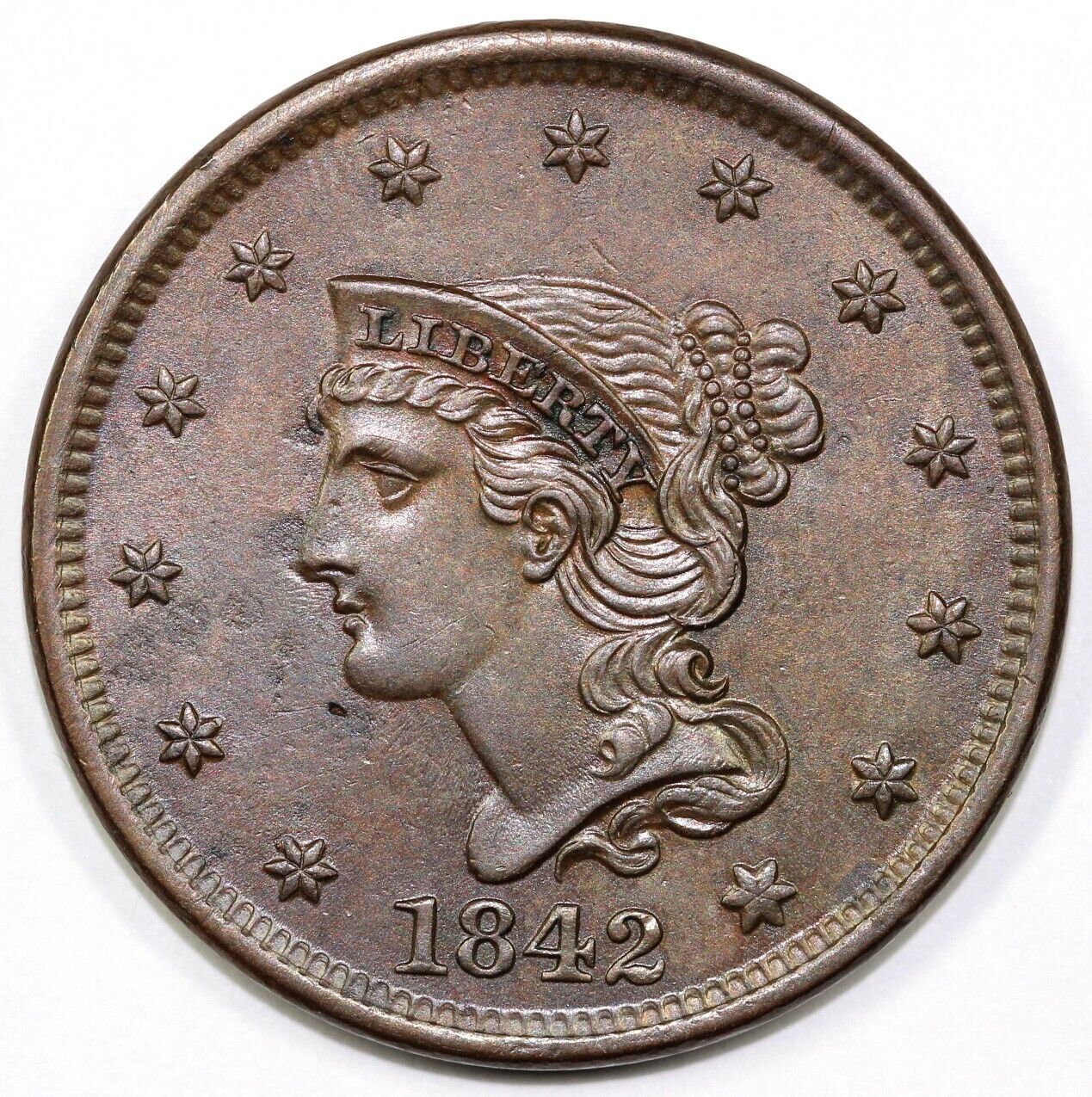 1842 1c N-3 Large Date Braided Hair Large Cent