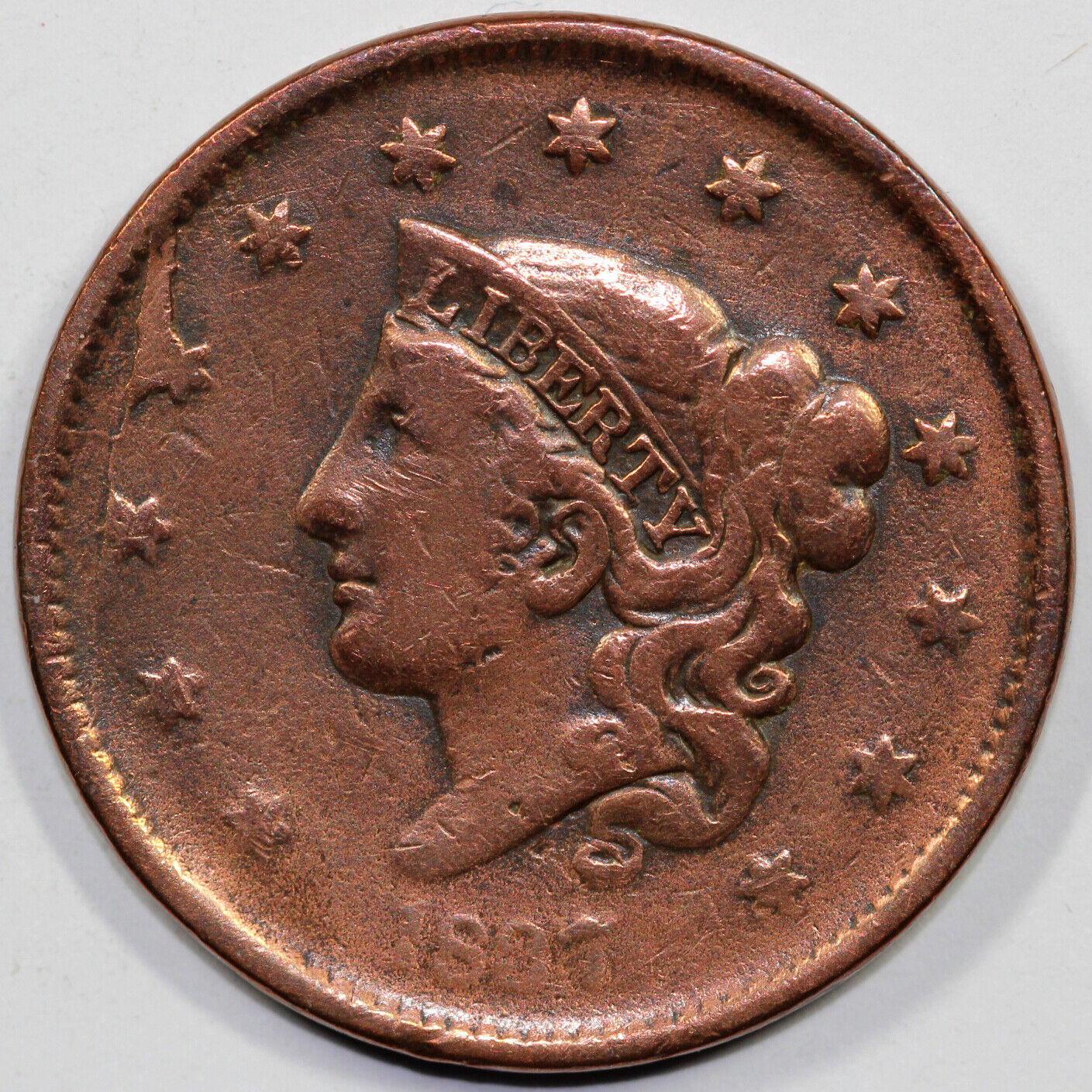 1837 1c N-2 Coronet or Matron Head Large Cent *Die State B*