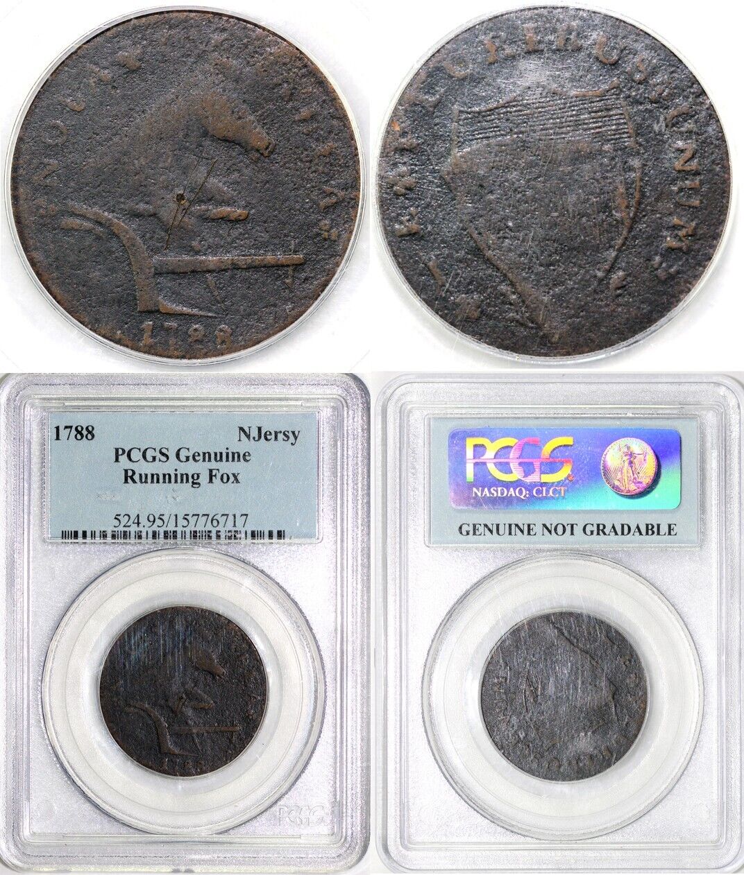 1788 1c Running Fox New Jersey Colonial Coin PCGS GENUINE