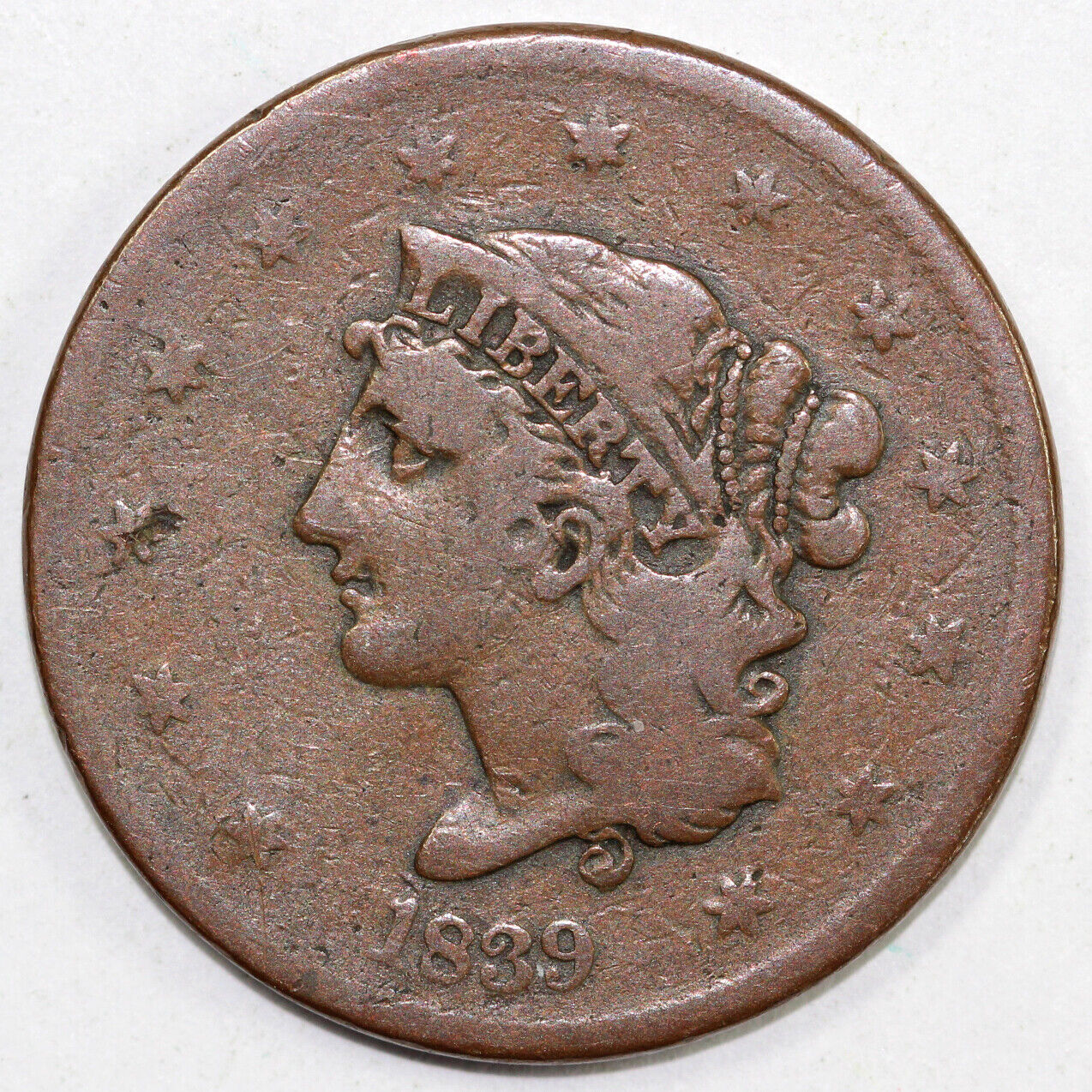 1839 1c N-12 Coronet or Matron Head Large Cent