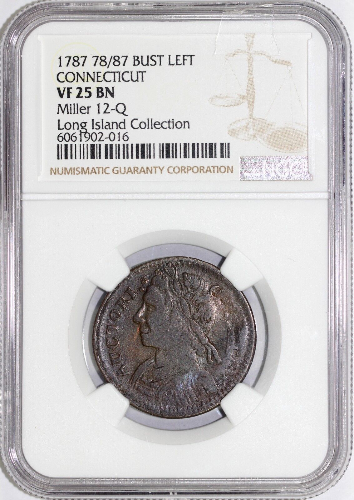 1787 1c 78/87 Bust Left Connecticut Colonial Coin NGC VF 25