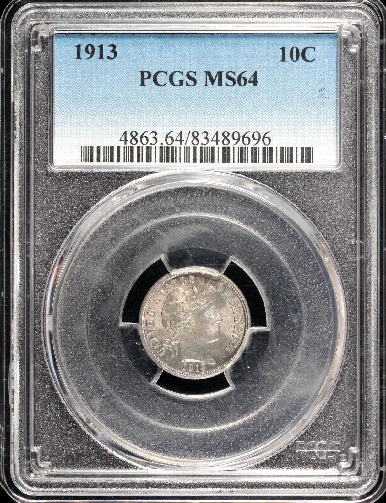 1913 10c Barber Dime PCGS MS 64