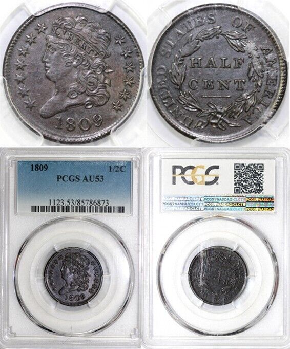 1809 1/2c C-6 Classic Head Half Cent PCGS AU 53