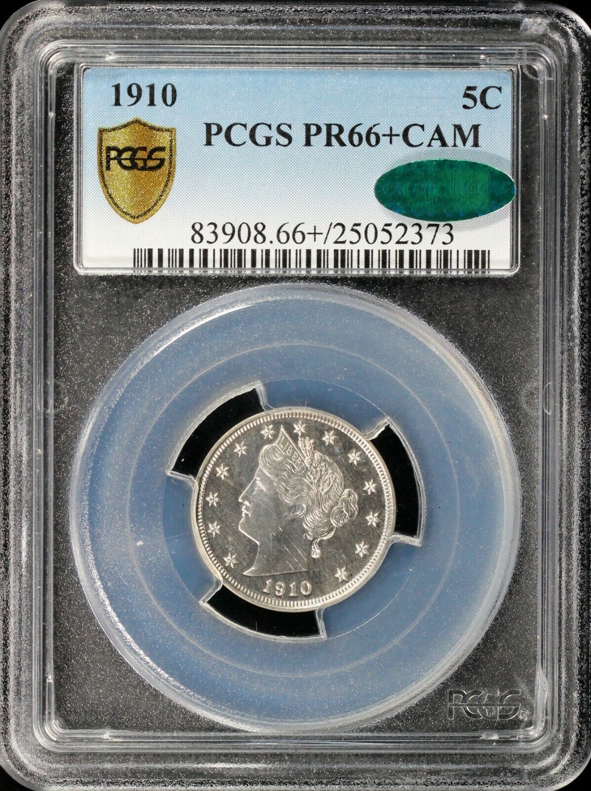 1910 5c Proof Liberty Nickel PCGS PR 66+ CAMEO EX; GOLD COAST COLLECTION