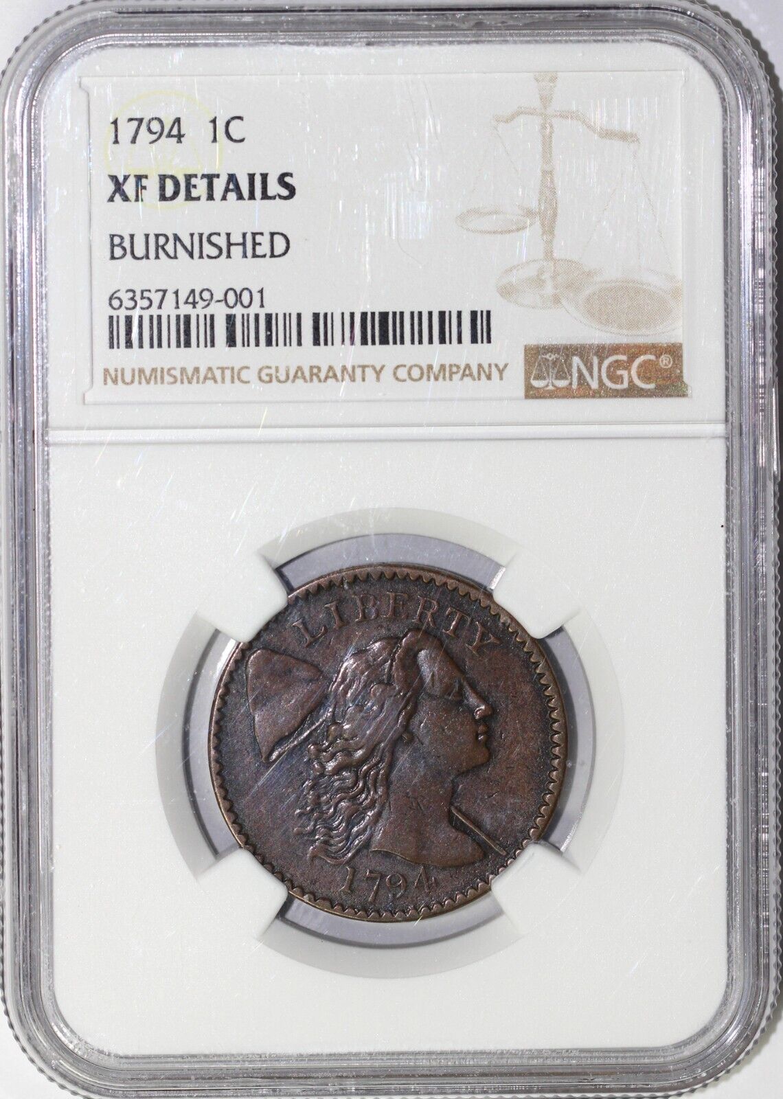 1794 1c S-47 Liberty Cap Large Cent NGC XF DETAILS BURNISHED