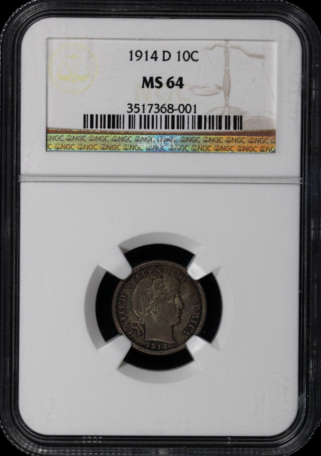 1914-D 10c Barber Dime NGC MS 64