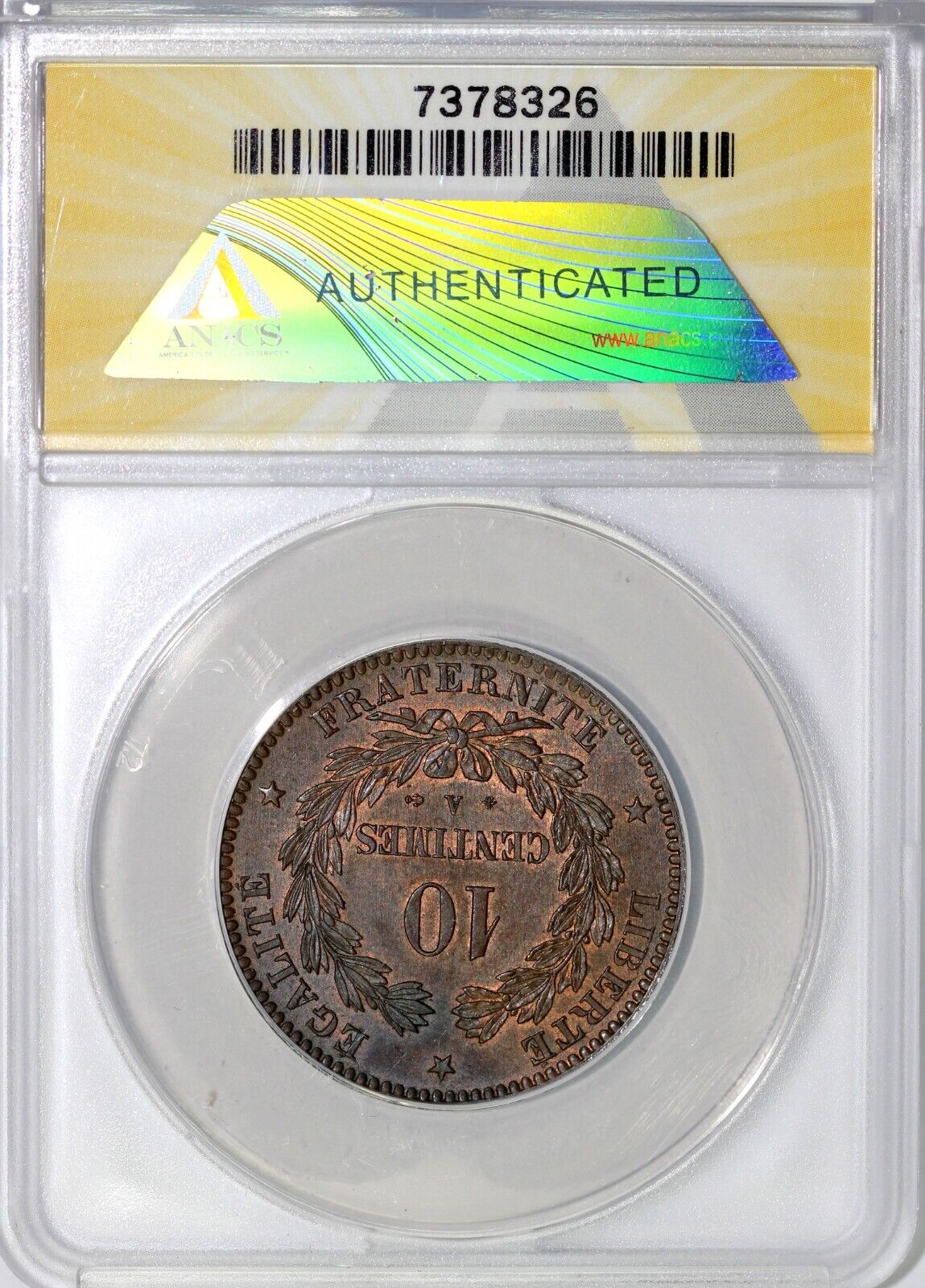 1870-A 10c Republic of France 10 Centimes ANACS MS 60 BN