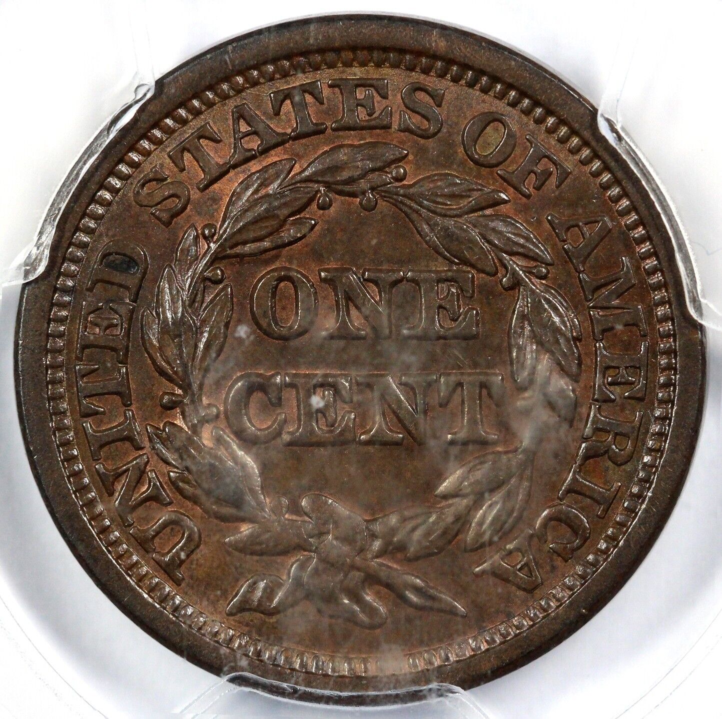 1845 1c N-4 Braided Hair Large Cent PCGS MS 62 BN