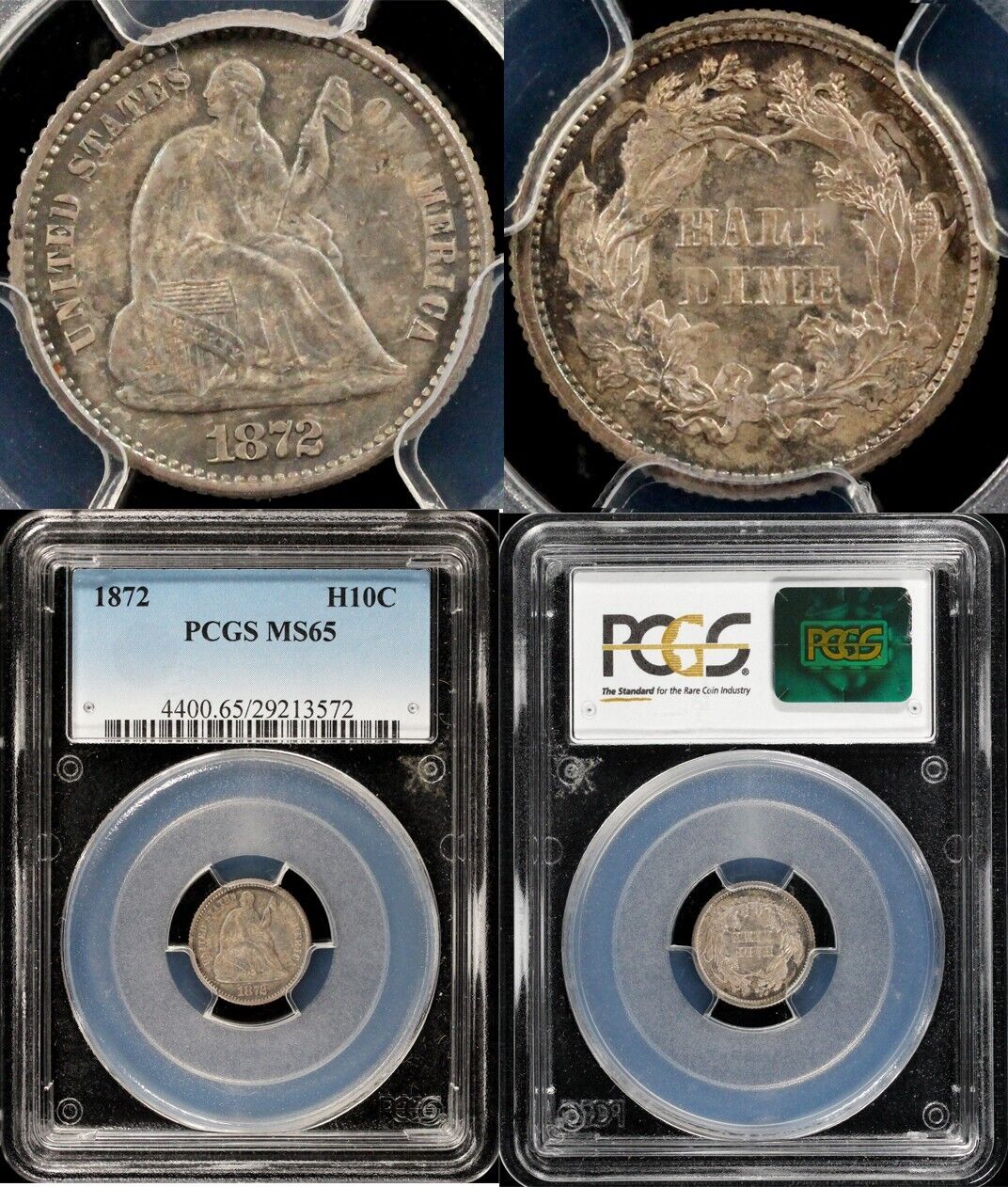 1872 H10c Seated Liberty Half Dime PCGS MS 65