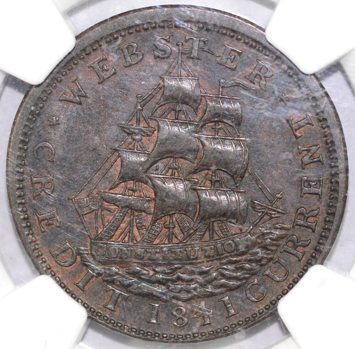 1841 HT-20 Daniel Webster Hard Times Token NGC AU 55