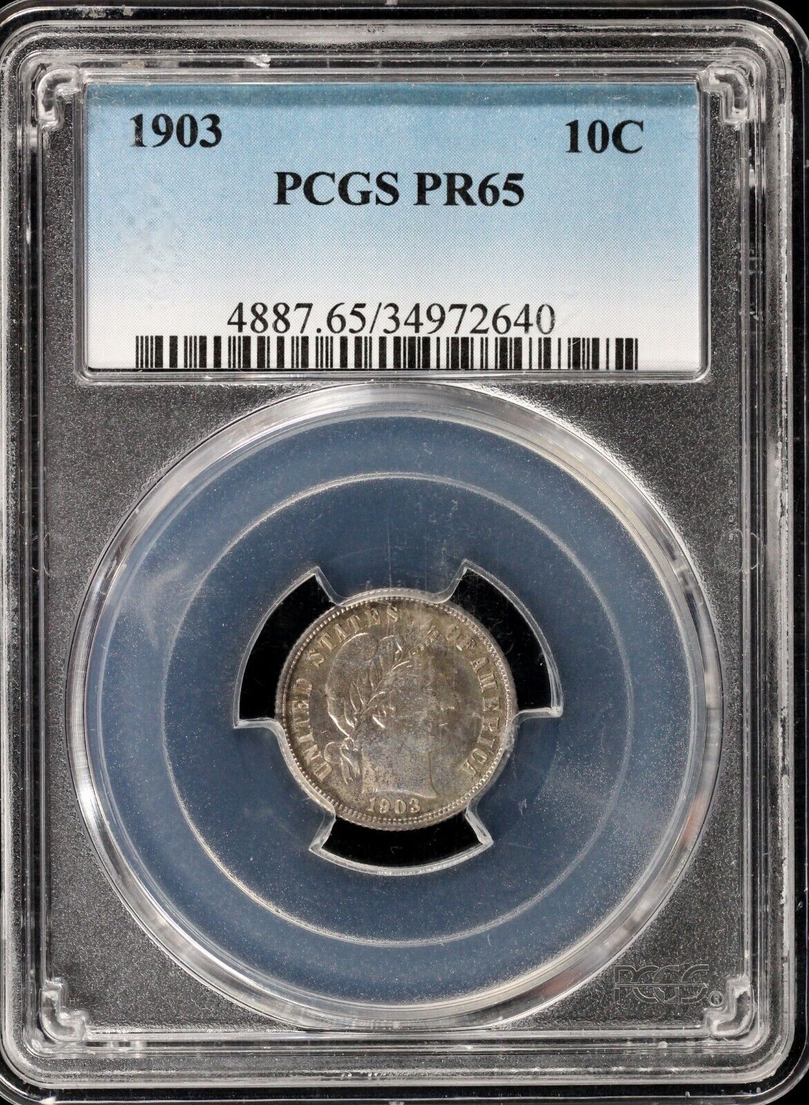 1903 10c Proof Barber Dime PCGS PR 65