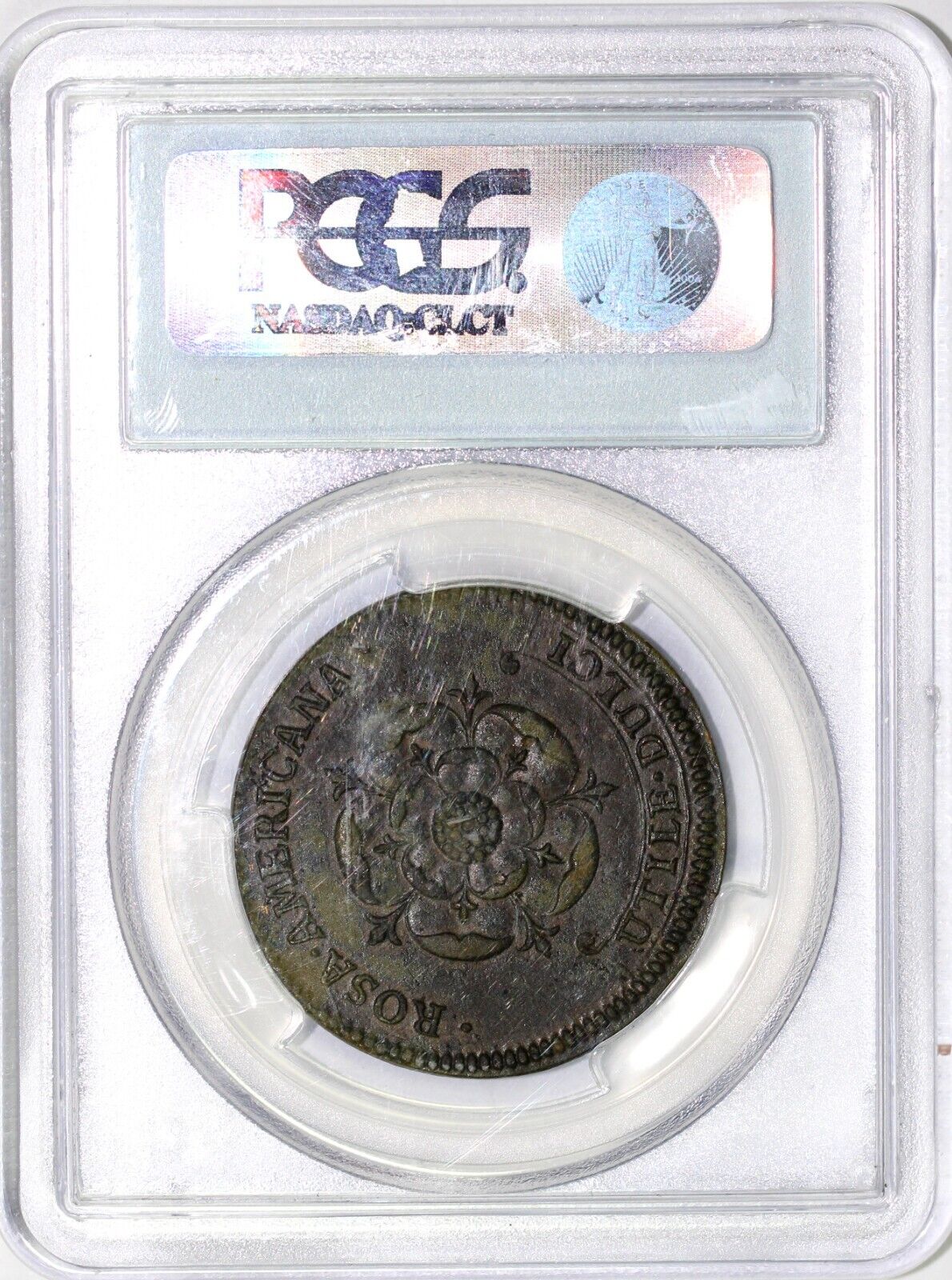 No Date 2 Pence Rosa Americana With Ribbon PCGS AU 55