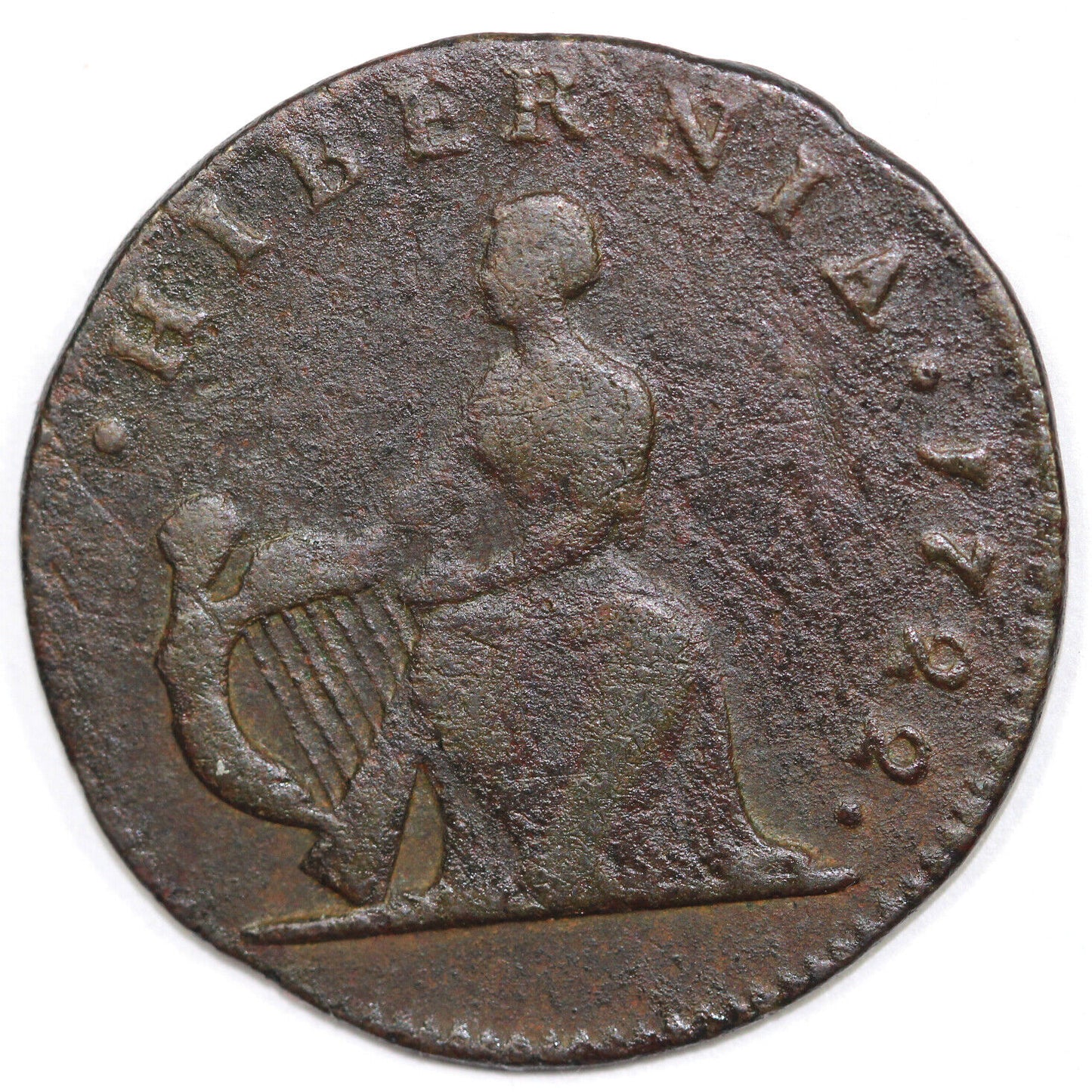 1722 1/2p Woods Hibernia Colonial Copper Half Penny