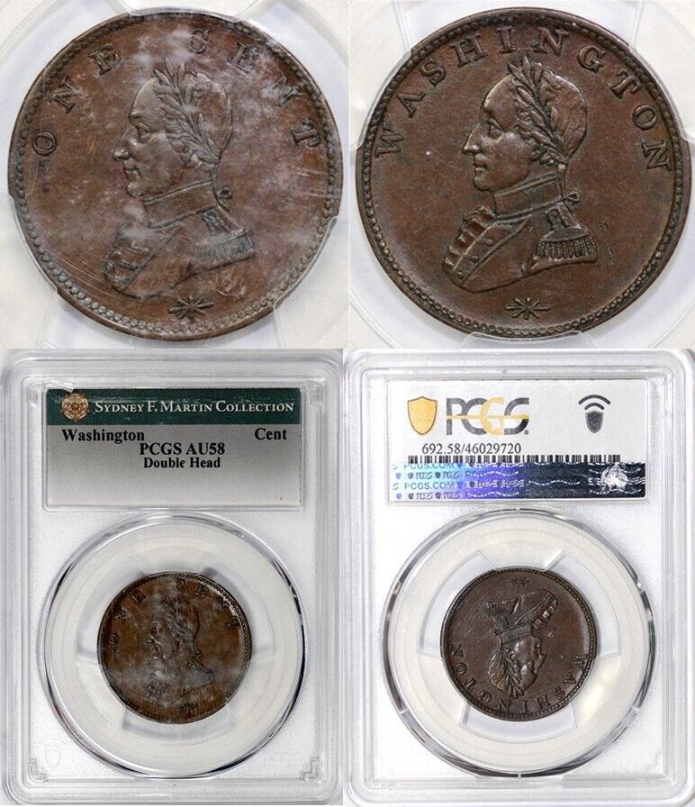 1783 Double Head Washington Colonial Copper Token PCGS AU 58 EX; SYD MARTIN