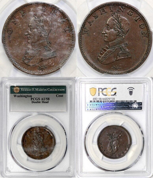1783 Double Head Washington Colonial Copper Token PCGS AU 58 EX; SYD MARTIN