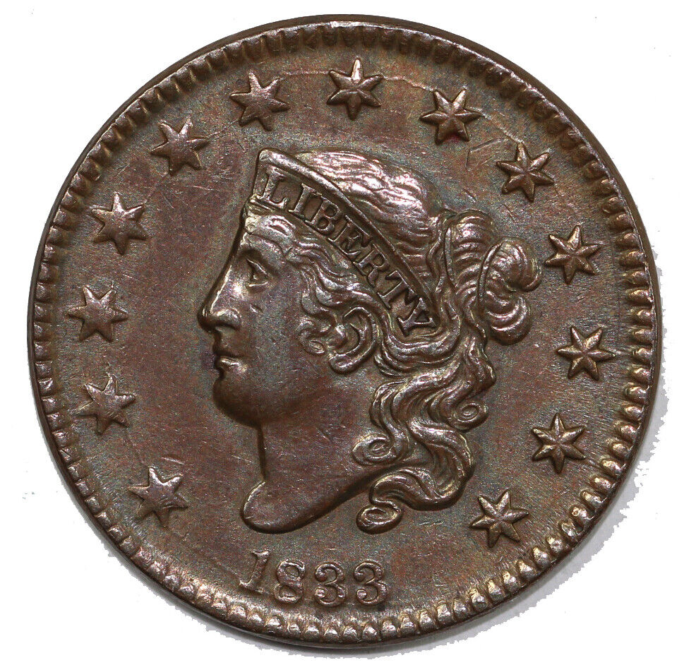 1833 1c N-5 Coronet or Matron Head Large Cent