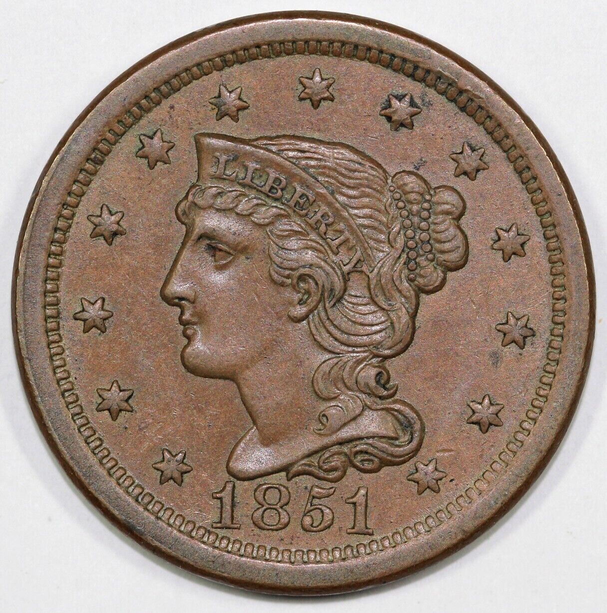 1851 1c N-38 Braided Hair Large Cent