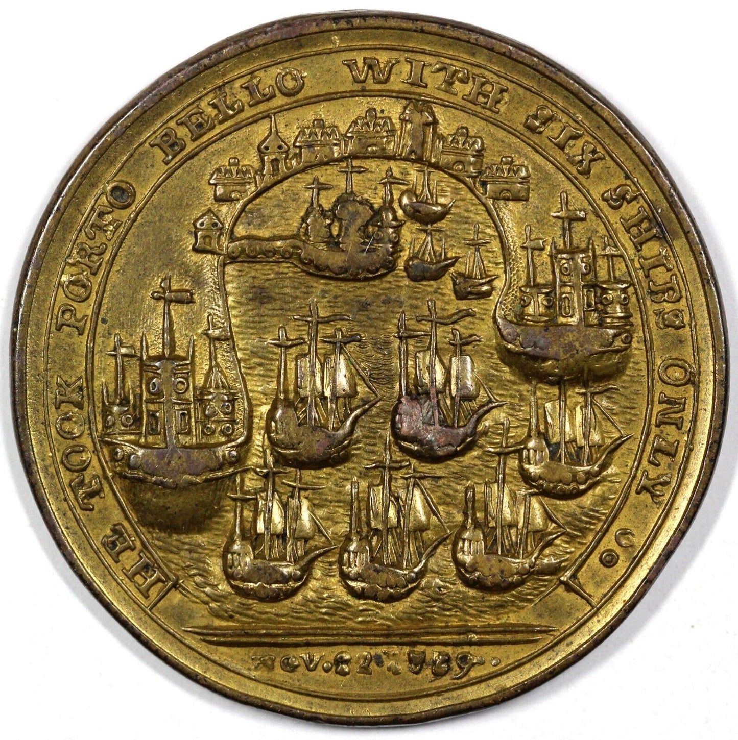 1739 Admiral Vernon Six Ships Brass Betts Medal Colonial Coin