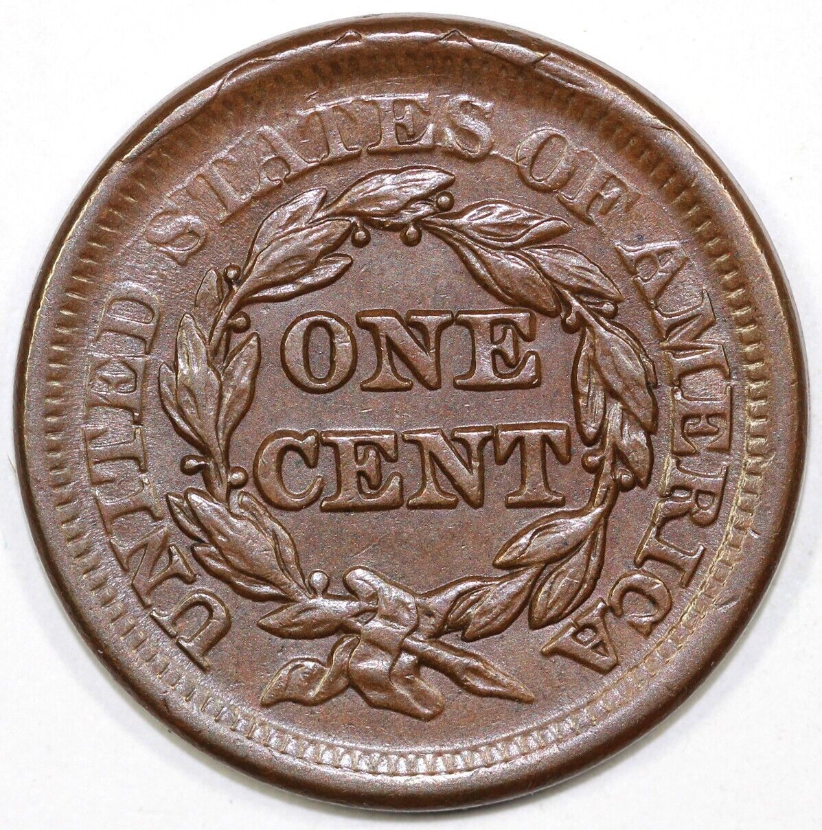 1855 1c Upright 55 N-4 Braided Hair Large Cent