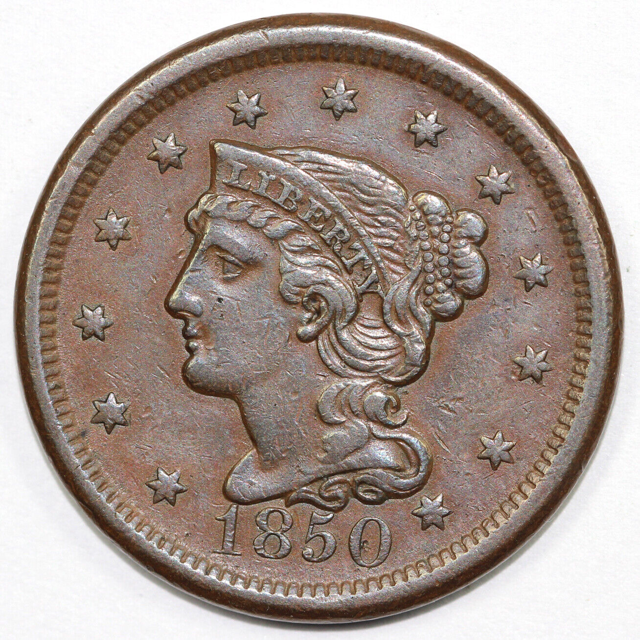 1850 1c N-28 Braided Hair Large Cent
