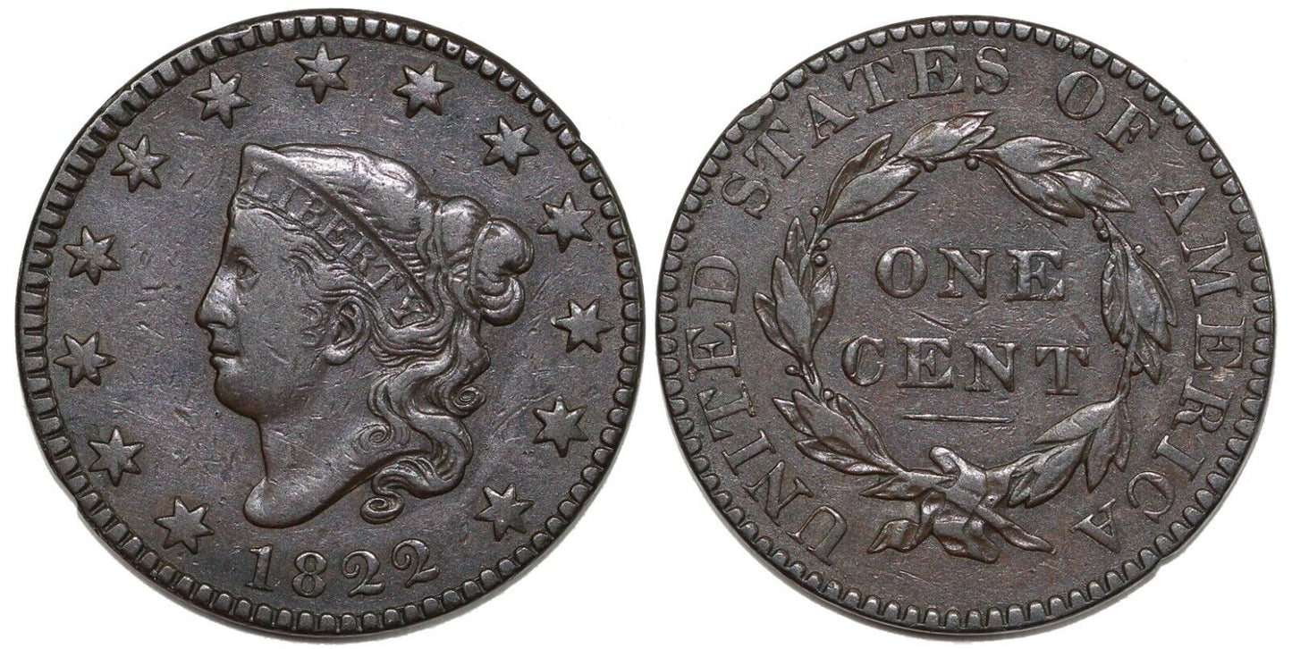 1822 1c N-8 Coronet or Matron Head Large Cent