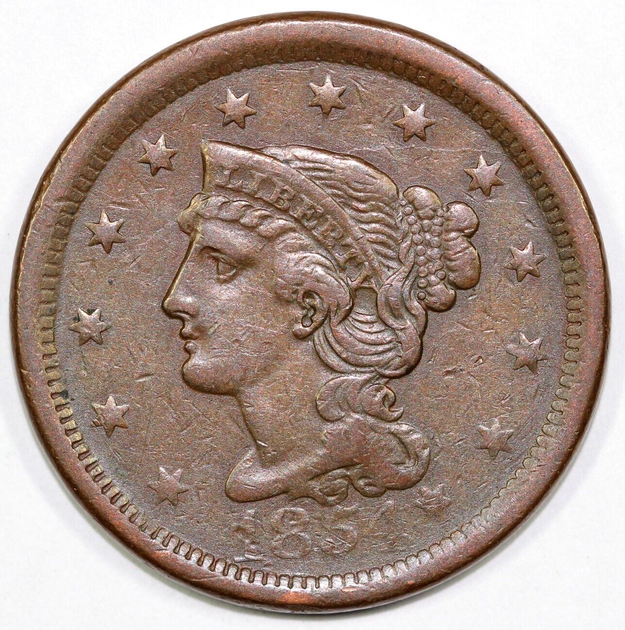 1854 1c Braided Hair Large Cent