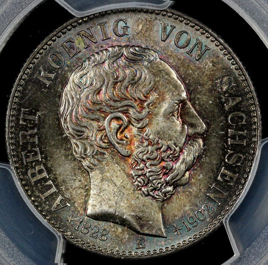 1902-E 2mk Germany Saxony Albert's Death  2 Mark PCGS MS 65