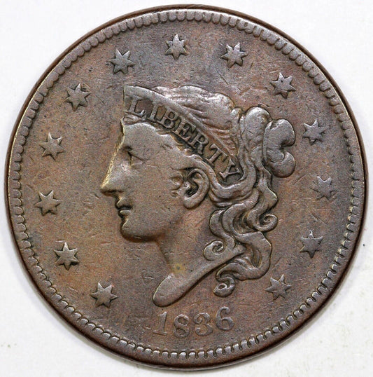 1836 1c N-7 Coronet or Matron Head Large Cent