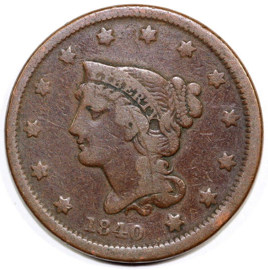 1840 1c Small Date Braided Hair Large Cent