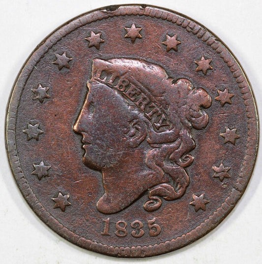 1835 1c N-10 Small 8 and Small Stars Coronet or Matron Head Large Cent