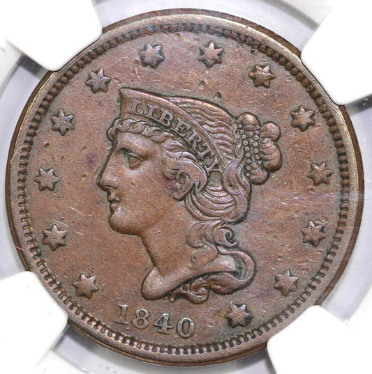 1840 1c N-3 Small Date Braided Hair Large Cent NGC XF Details Damaged