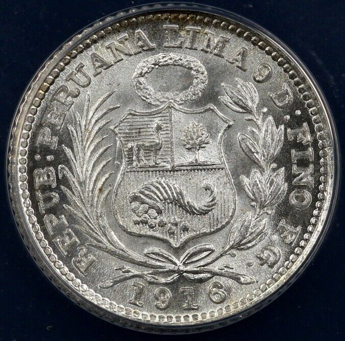 1916 1/2d L, FG Peru Half Dinero ANACS MS 65