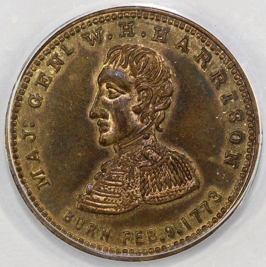 1840 HT-814 Major General W.H. Harrison Hard Times Token ANACS AU 58