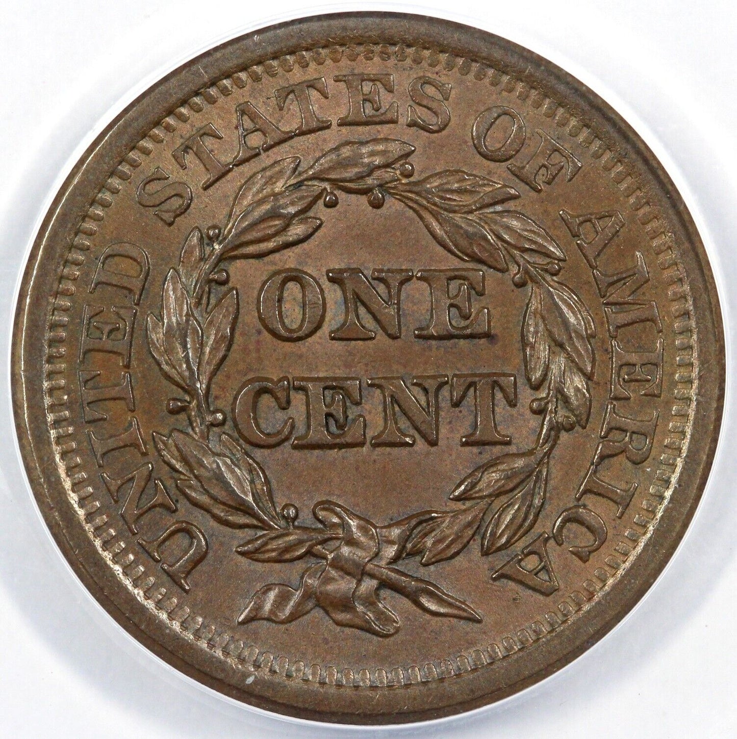 1851 1c N-38 Braided Hair Large Cent ANACS AU 58