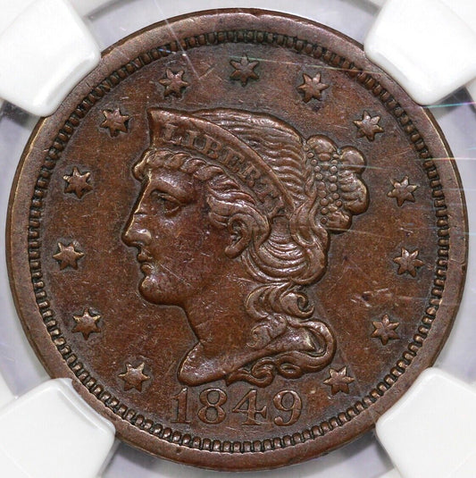 1849 1c N-9 Braided Hair Large Cent NGC AU Details Improperly Cleaned