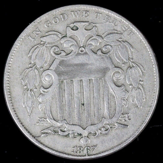 1867 5c Shield Nickel *Die Breaks*